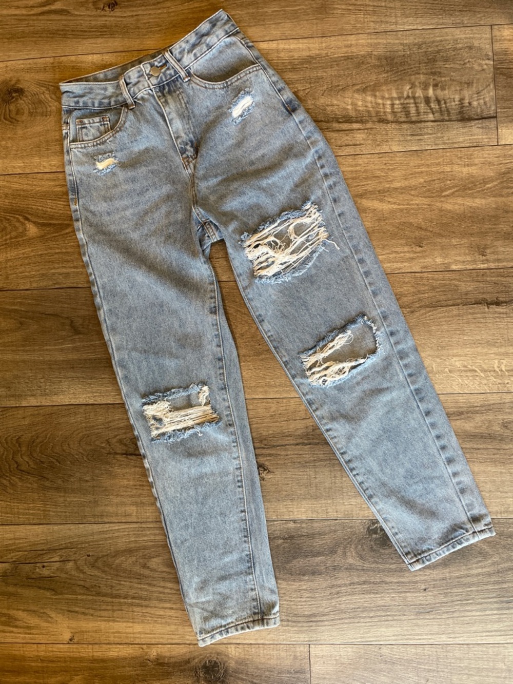 SHEIN Light Blue Distressed Boyfriend Jeans